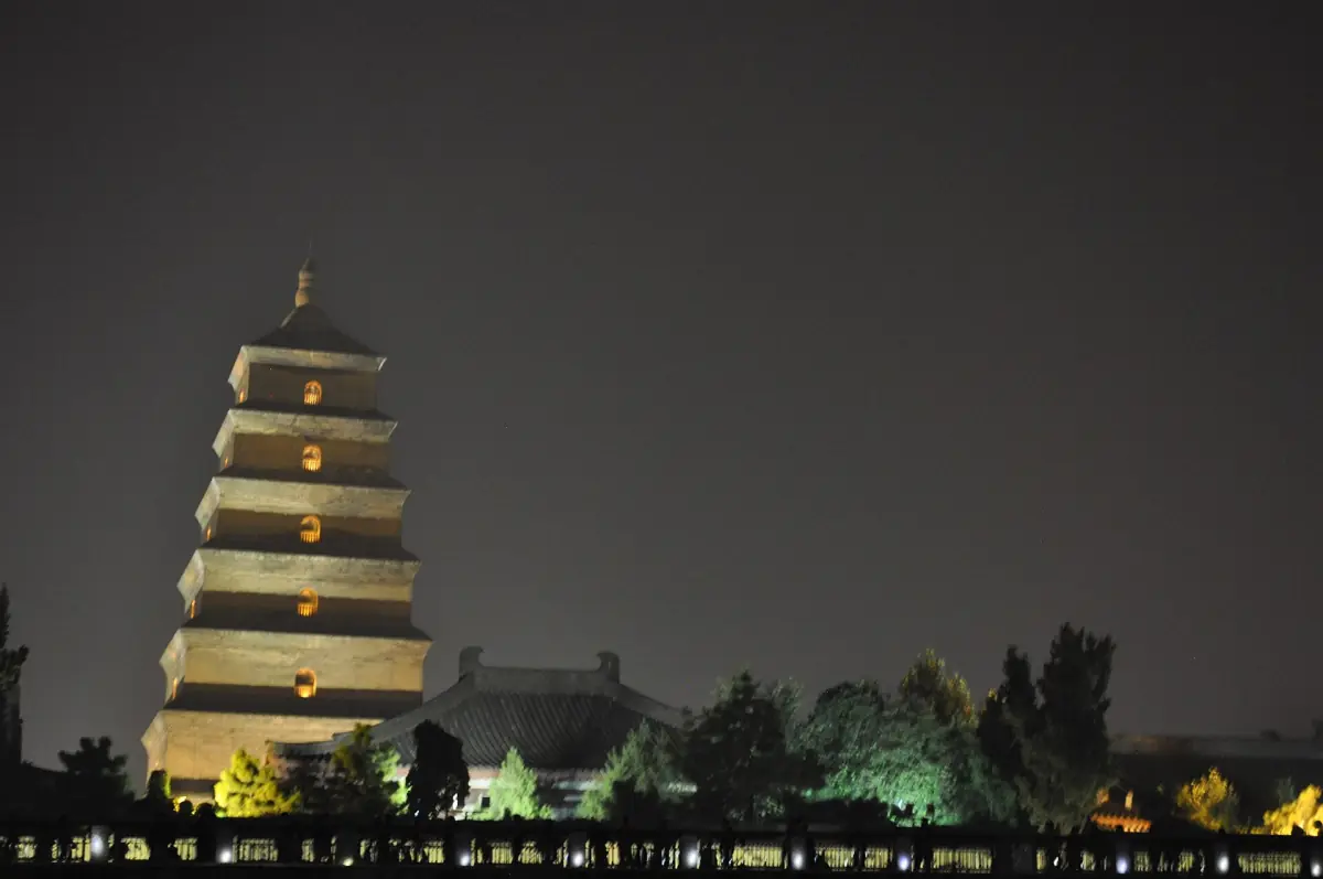 The Giant Wild Goose Pagoda at night
