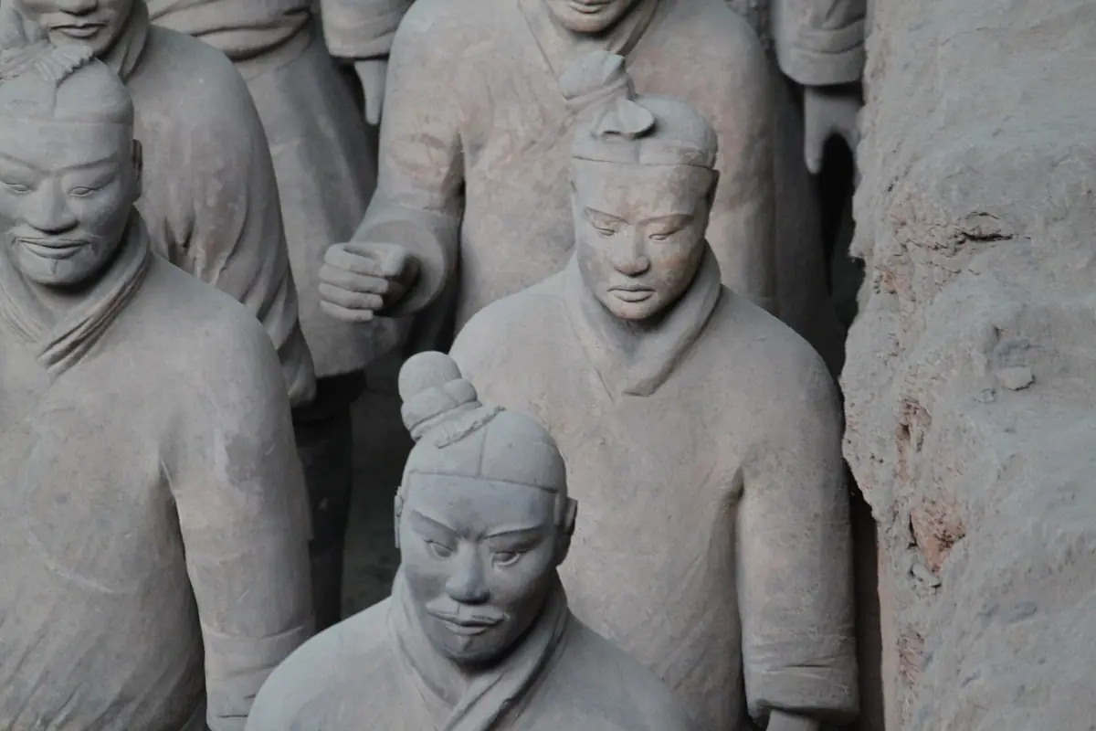 Terracotta warriors standing in their trenches in Pit 1